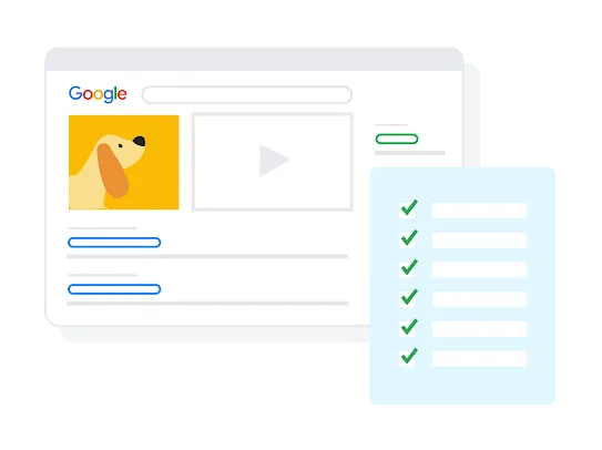 Illustration of search results with checklist indicating high-quality results