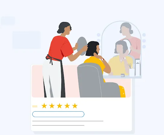 Illustration of a hair stylist with a five-star rating